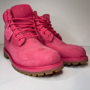 Rare 50th anniversary 7Y Pink Lace-Up Timberlands